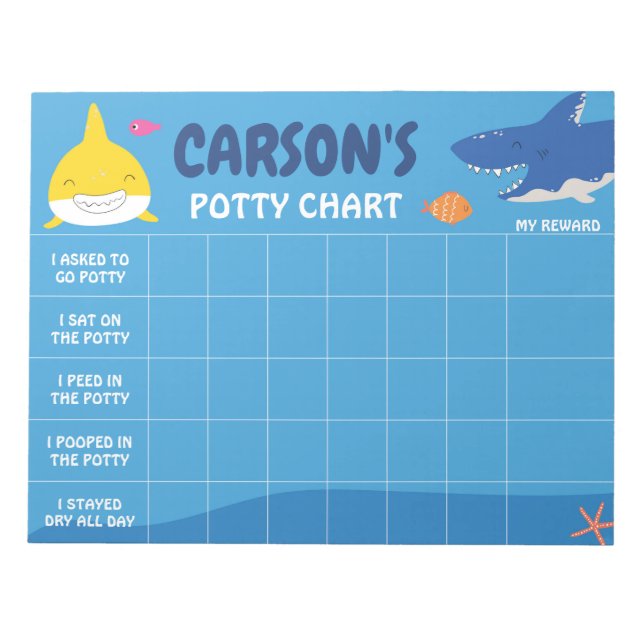 Cute Shark Potty Chart Personalised Name & Tasks Notepad (Front)