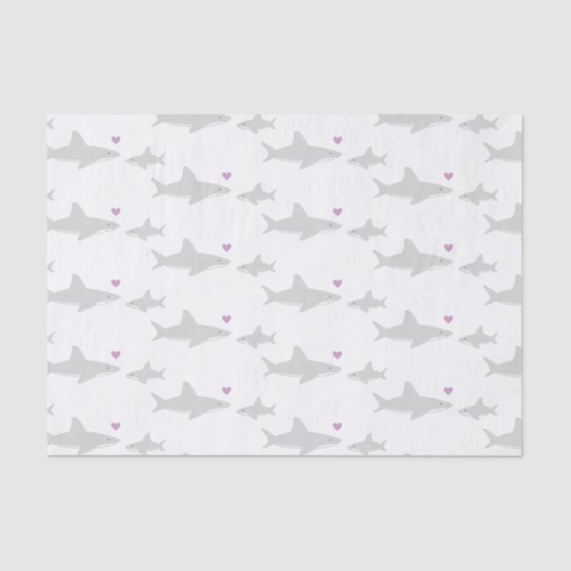Cute Shark Purple Heart | Baby Shower Tissue Paper (Front)