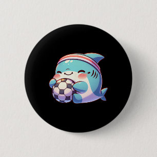 Cute Shark Soccer Player Kawaii Footbyll Athlete 6 Cm Round Badge