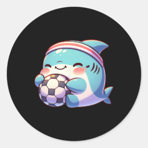 Cute Shark Soccer Player Kawaii Footbyll Athlete  Classic Round Sticker