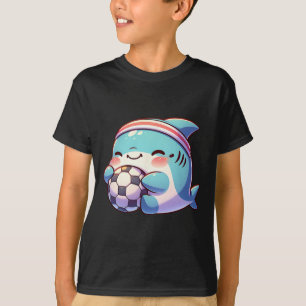 Cute Shark Soccer Player Kawaii Footbyll Athlete T-Shirt