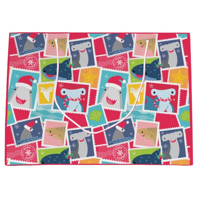 Cute Shark Species Christmas  Large Gift Bag (Front)