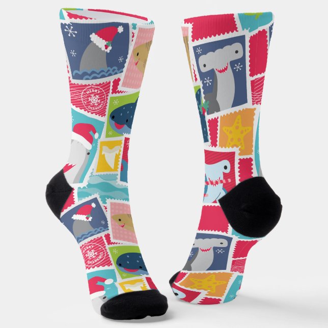 Cute Shark Species Christmas Socks (Angled)