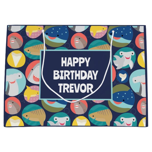 Cute Shark Species Large Gift Bag (Front)