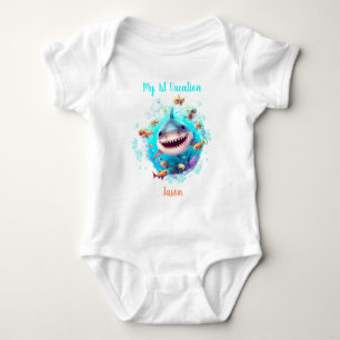 Cute Shark Summer Vacation Personalised Boy  Baby Bodysuit