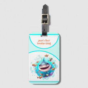 Cute Shark Summer Vacation Personalised Boy Luggage Tag