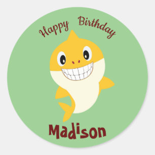 Cute Shark 🦈 Super Birthday Ocean Party Sage Classic Round Sticker
