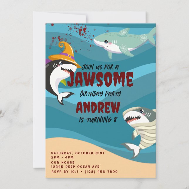 Cute Shark Themed Ocean Halloween Costume Birthday Invitation (Front)