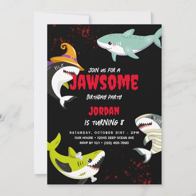 Cute Shark Themed Ocean Halloween Costume Birthday Invitation (Front)