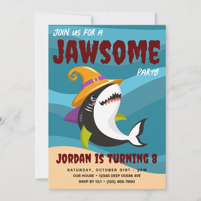 Cute Shark Themed Ocean Halloween Costume Birthday Invitation (Front)