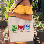 Cute Shark Tote Bag<br><div class="desc">This awesome blue shark gift is perfect for a school team with a great white shark mascot. Cool Peace Love Sharks design.</div>