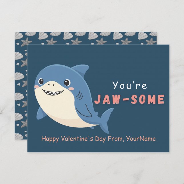 Cute Shark Valentine’s Day Card – You’re Jaw-Some (Front/Back)