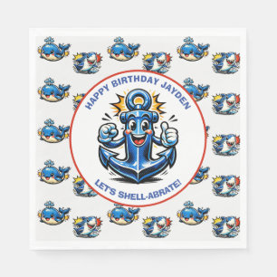 Cute Shark, Whale and Anchor Boy's Birthday Napkin