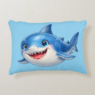 Cute Shark with Big Eyes Happy Ocean Animal Illust Decorative Cushion