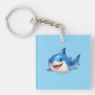 Cute Shark with Big Eyes Happy Ocean Animal Illust Key Ring