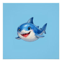Cute Shark with Big Eyes Happy Ocean Animal Illust