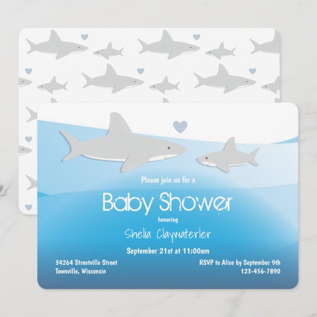 Cute Sharks and Ocean | Baby Shower Invitation (Front/Back)