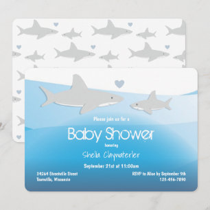 Cute Sharks and Ocean   Baby Shower Invitation