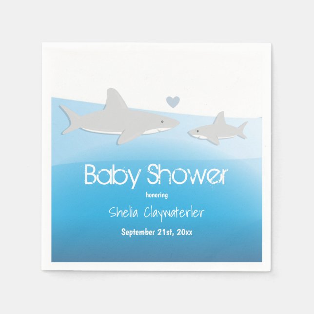Cute Sharks and Ocean | Baby Shower Paper Napkins (Front)