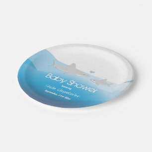 Cute Sharks and Ocean   Baby Shower Paper Plate