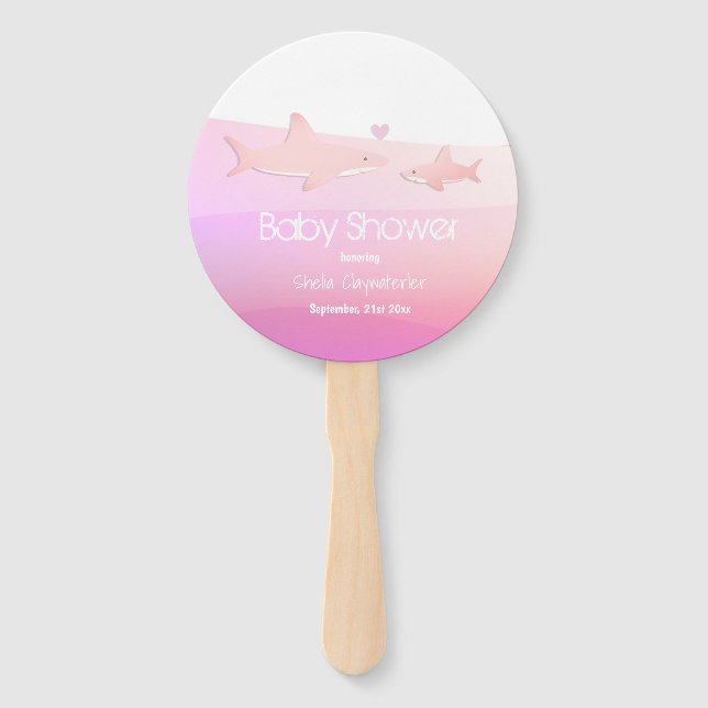 Cute Sharks and Ocean Pink | Baby Shower Hand Fan (Back)