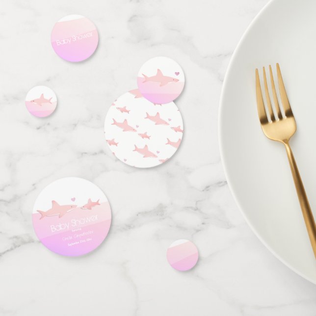 Cute Sharks and Ocean Pink White | Baby Shower Confetti (Group)