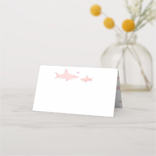 Cute Sharks and Ocean Pink White   Baby Shower Place Card