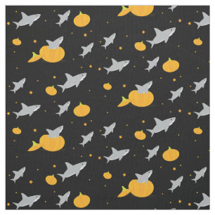 Cute Sharks Gray Black Orange Pumpkins Halloween Fabric