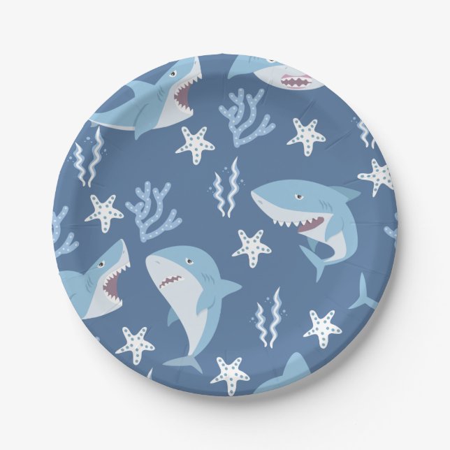 Cute Sharks Pattern Underwater Party Paper Plate (Front)