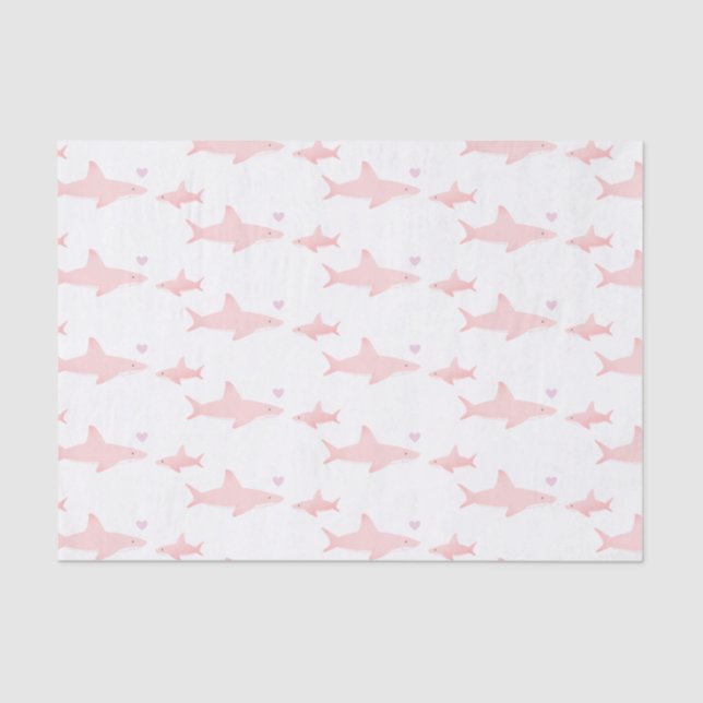 Cute Sharks Pink White | Baby Shower Tissue Paper (Front)
