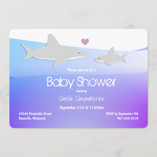 Cute Sharks Purple Ocean   Baby Shower Invitation