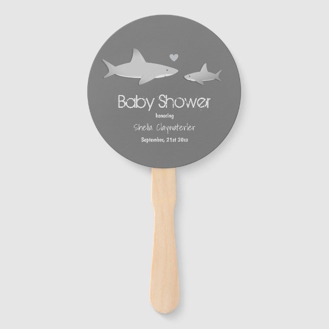Cute Sharks Solid Grey Background | Baby Shower Hand Fan (Front)