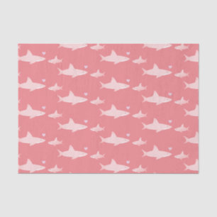 Cute Sharks Solid Pink Background Baby Shower Tissue Paper