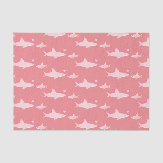 Cute Sharks Solid Pink Background | Baby Shower Tissue Paper (Front)