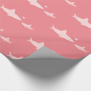 Cute Sharks Solid Pink Background   Baby Shower Wrapping Paper