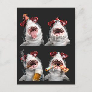 Cute Sharks with Hearts Sunglasses Funny Valentine Holiday Postcard