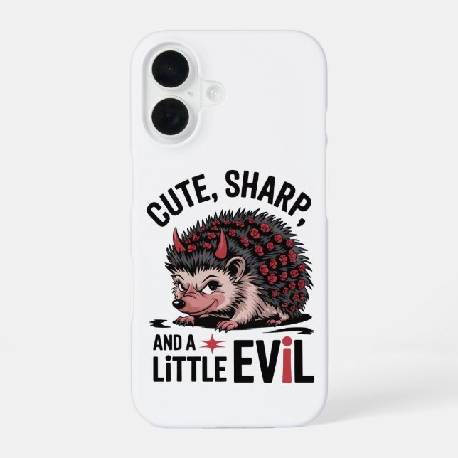 Cute, Sharp, and a Little Evil – Funny Hedgehog iPhone 16 Case (Back)