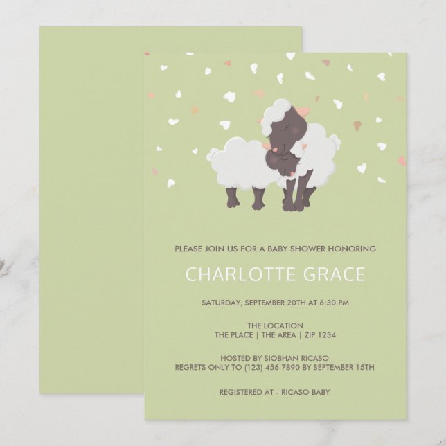 Cute Sheep And Lamb Personalised Baby Shower Invitation (Front/Back)