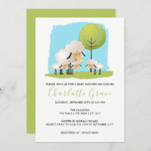 Cute Sheep And Lambs Baby Shower Triplets