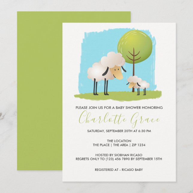 Cute Sheep And Lambs Personalised Baby Shower Invitation (Front/Back)