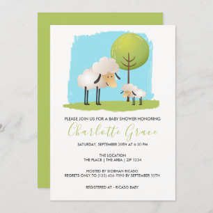Cute Sheep And Lambs Personalised Baby Shower Invitation