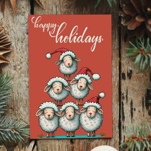 Cute Sheep at Christmas Pet Lover Christmas Flat Holiday Card