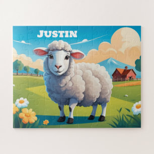 Cute Sheep at Farm Personalised Kid's Jigsaw Puzzle