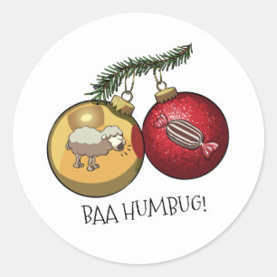 Cute Sheep Baa Humbug! Christmas Scrooge Cartoon Classic Round Sticker