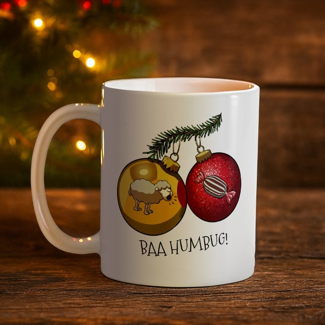 Cute Sheep Baa Humbug! Christmas Scrooge Cartoon Coffee Mug (Creator Uploaded)