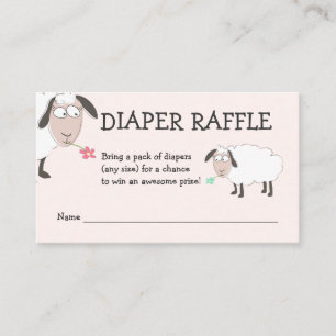 Cute Sheep, Baby Shower, Pink Diaper Raffle Enclosure Card