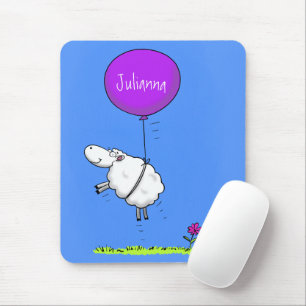 Cute sheep balloon cartoon humor illustration mouse mat