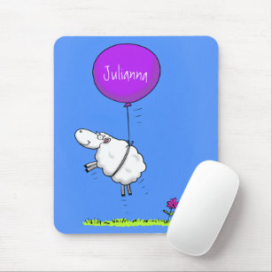 Cute sheep balloon cartoon humor illustration mouse mat