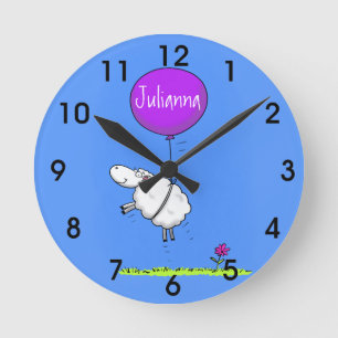 Cute sheep balloon cartoon humor illustration round clock
