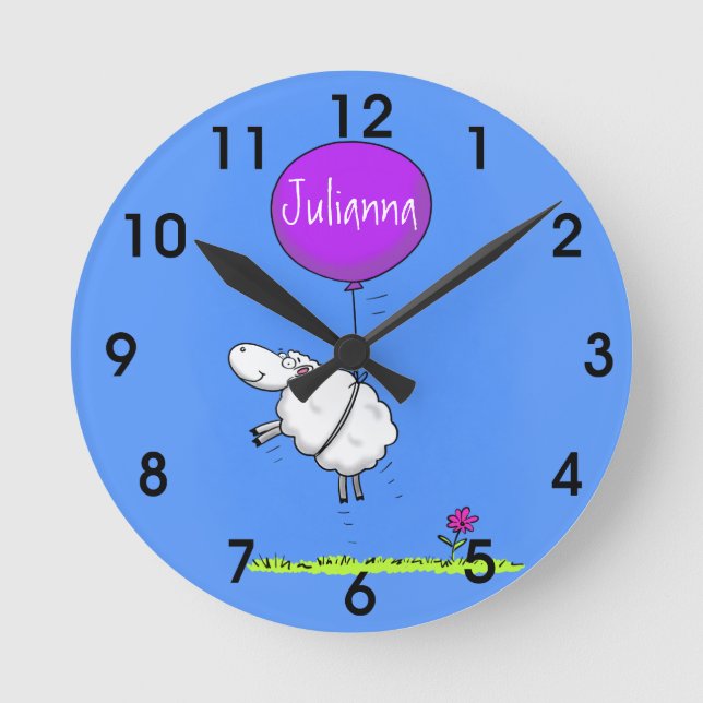 Cute sheep balloon cartoon humor illustration round clock (Front)